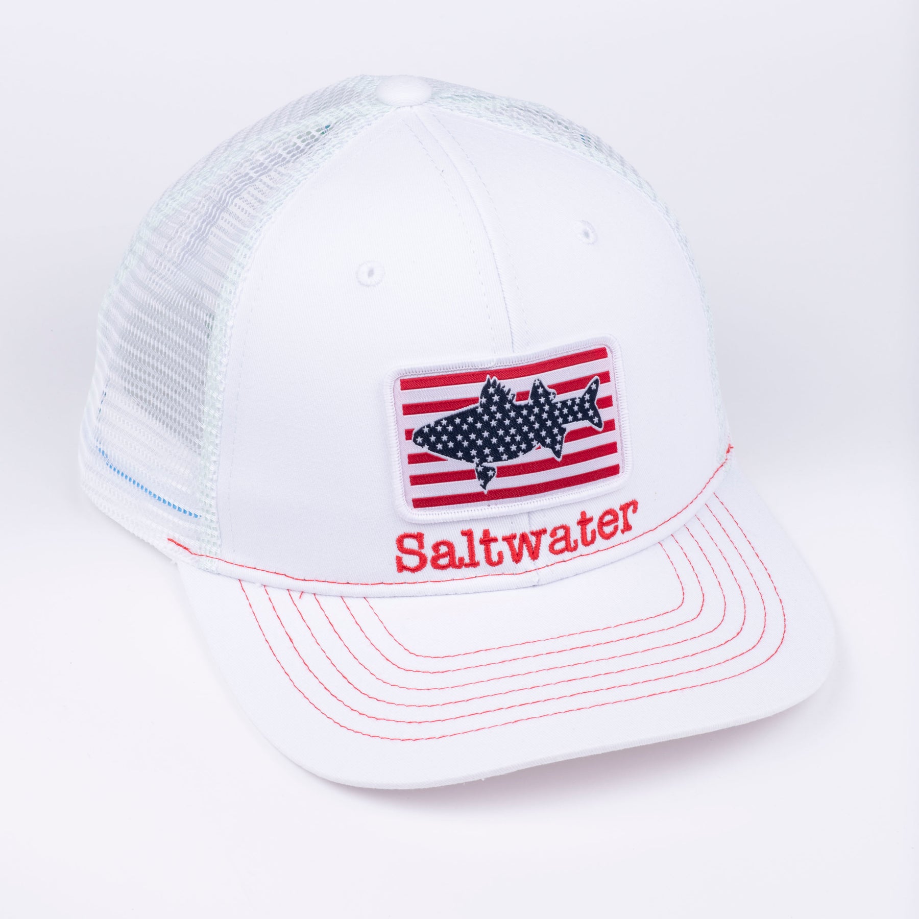 USA Striped Bass Flag Hat - Ocean Foam White